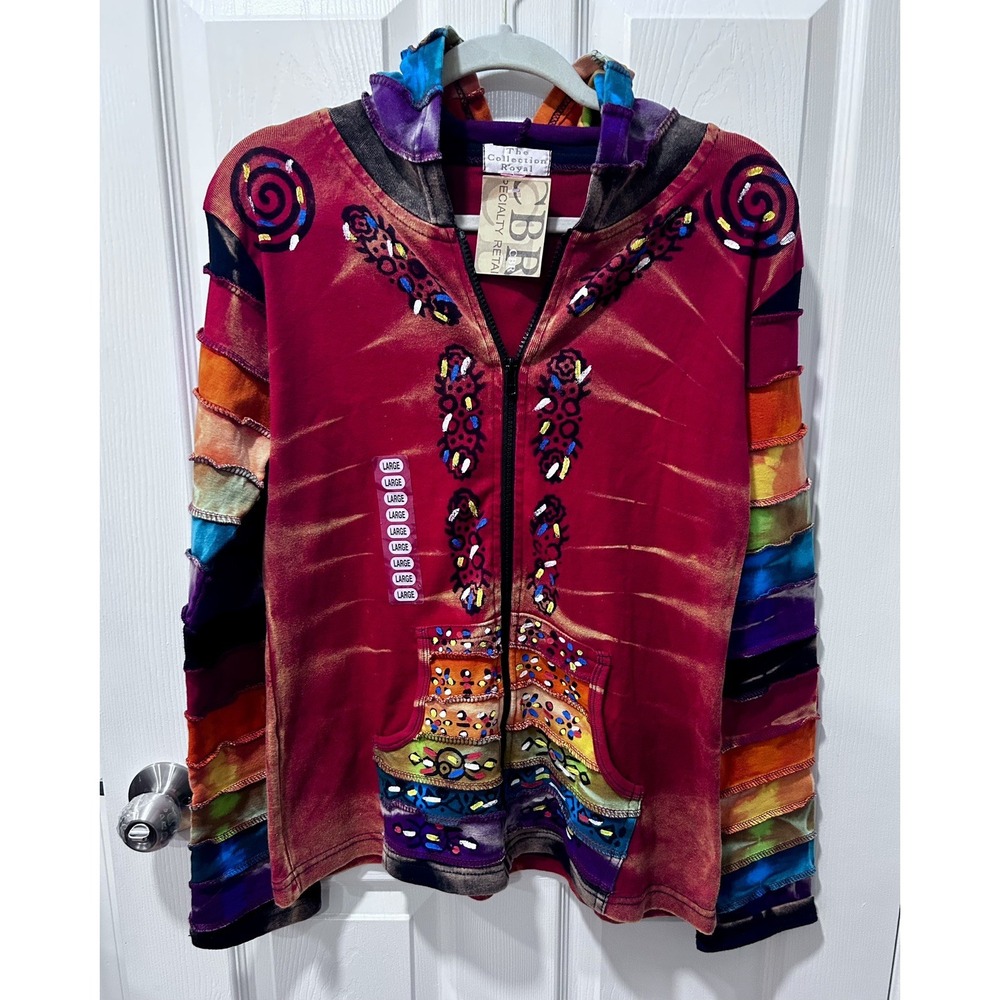 The Collection Royal CBR NWT Tie-Dye Multi Color Hoodie Hippie Bohemian Wm Large